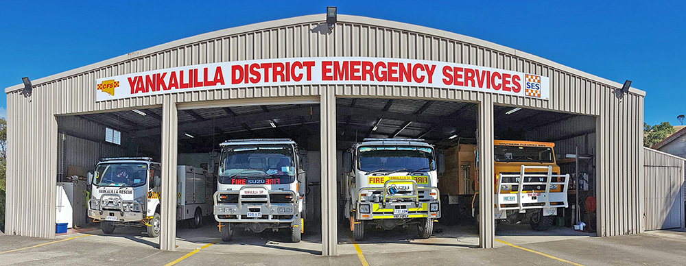 Yankalilla District Emergency Services building with emergency service vehicles inside